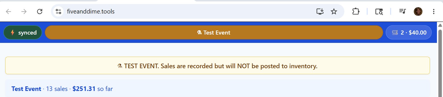 Top of the Sale view with the event chip showing the currently selected event