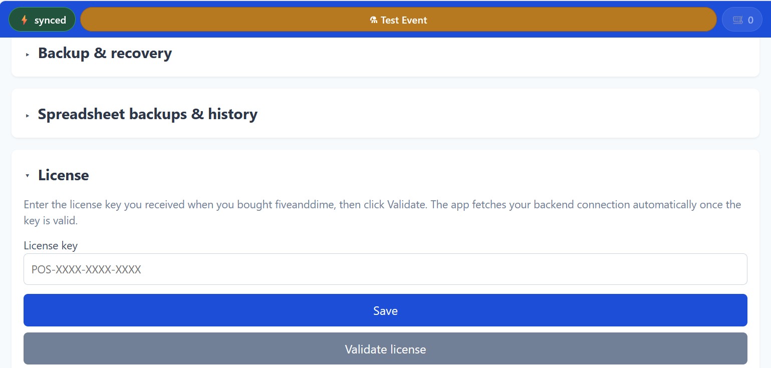 License section in Settings with key pasted in and a green Valid confirmation