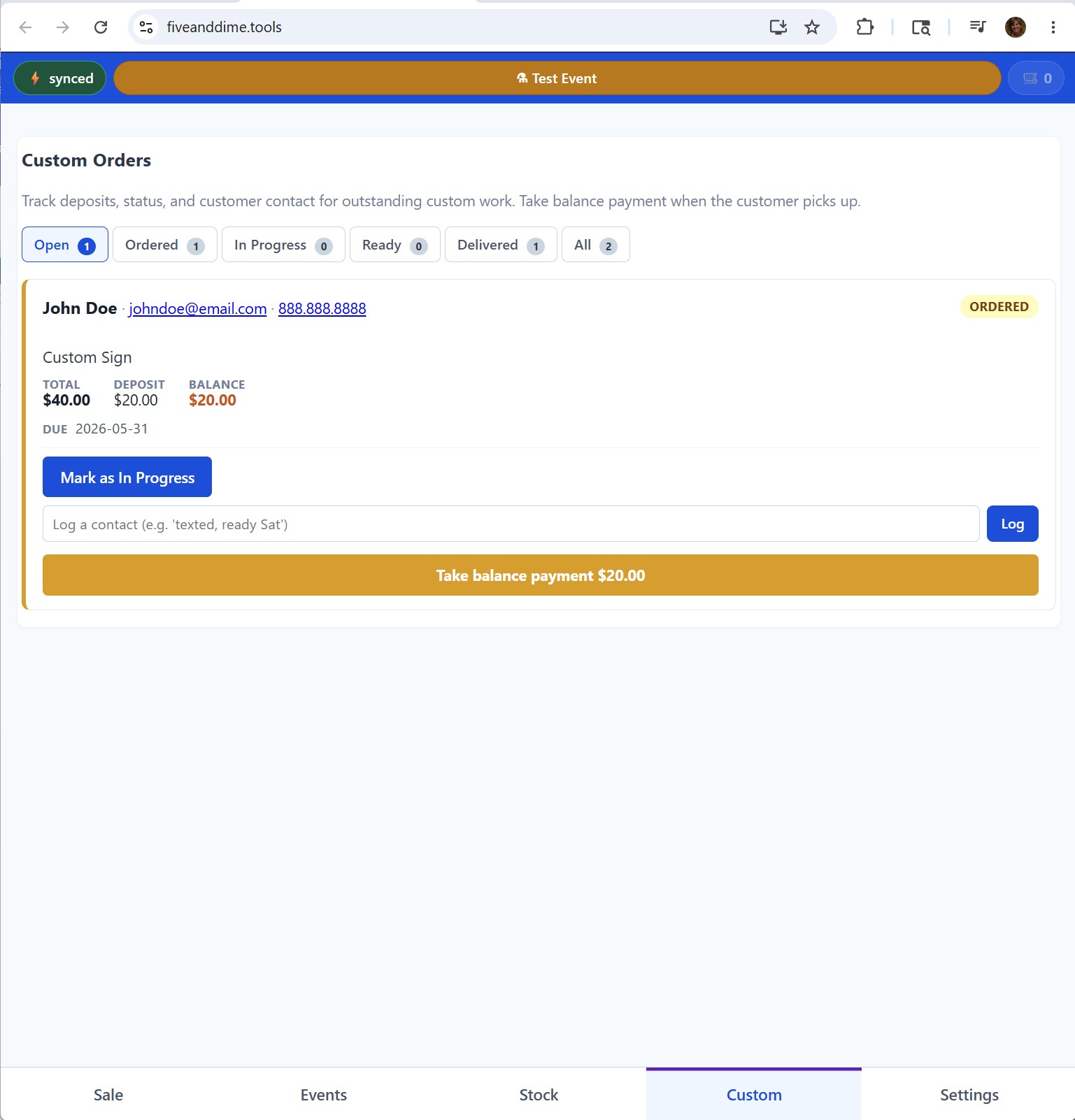 Custom tab with orders in different statuses