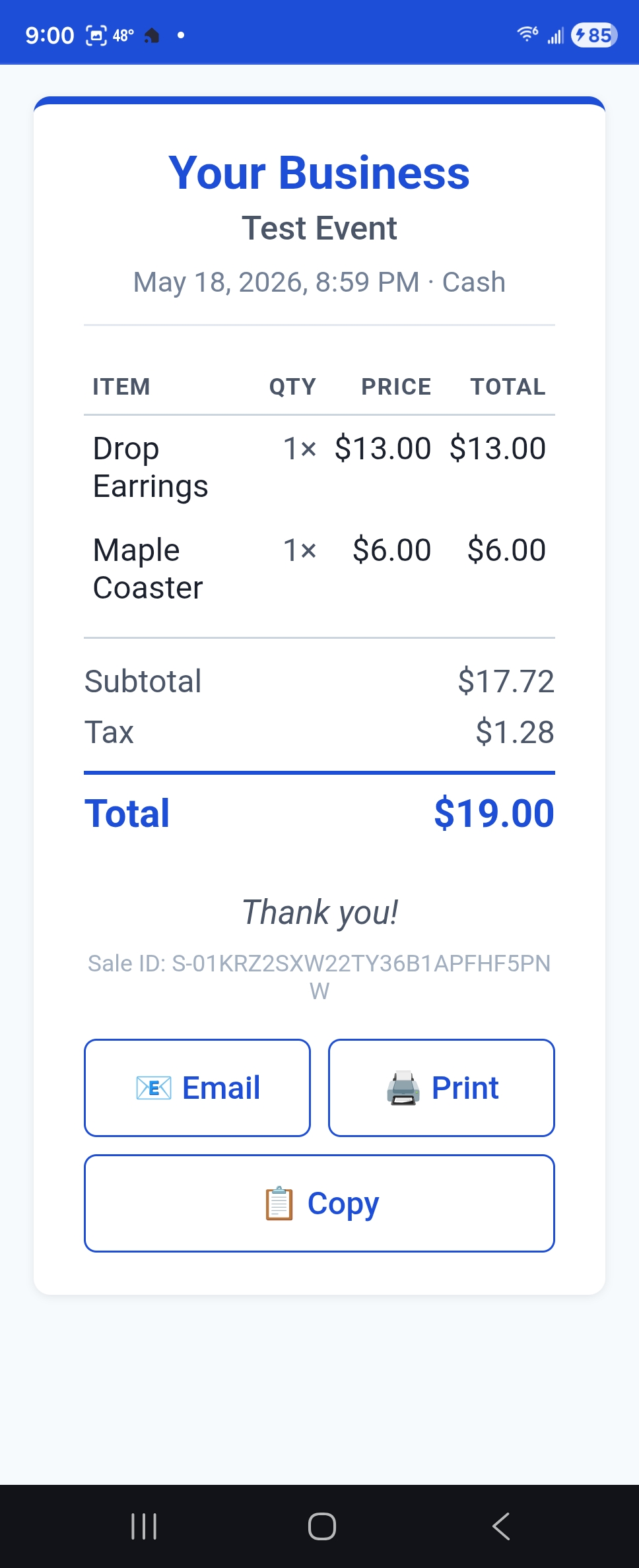 Customer receipt on a phone showing the discounted line price